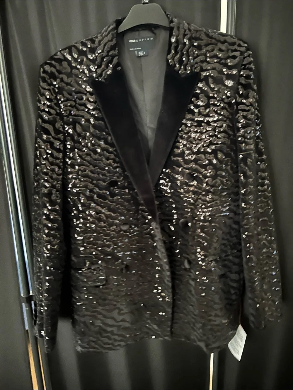 ASOS Black Sequin Velvet Shawl Lapel Double Breasted Blazer